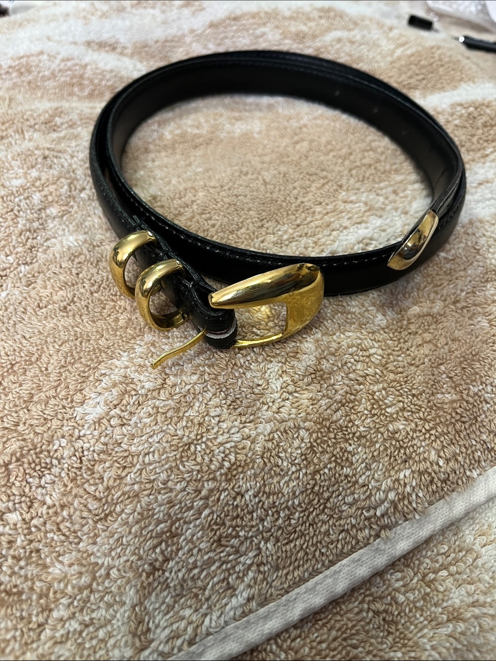 Classic Black Leather Belt with Gold Buckle